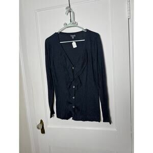 Lilla P Navy Blue Ruffle Cashmere Blend Button Cardigan Sweater Women's SM NEW